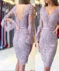 2021 Femmes sexy robes de cocktail V cou cou lilas long manches longues robe de bal de bal à la longueur dentelle appliques perles robe de fête plus siz4975696