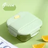 Dinnerware Simple Fresh Portable Glass Lunch Box With Tableware For Office Workers Microwave Oven Heating And Sealing Split Grid Bento