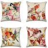 Pillow Watercolor Bird Cover American Rural Style Pillowcase Hand Painting Birds Flowers Linen For Sofa Car Decor