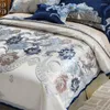 Sängkläder sätter silke broderi fyrdelar set av hög kvalitet bomullssatin täcke täcker tiodelar