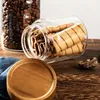 Storage Bottles Wooden Spiral Mouth Circular Glass Container Fruit Candy Noodle Food Kitchen Organizer And