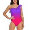 Swimons de maillots féminins néon violet et rose couleur ombre fondu ruisseau une pièce de maillot de bain femme push up up monokini sexy imprimer baignade