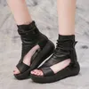 Ladies Vintage PU Leather Cool Boots Fashion Women Sandals Summer Mid Heels Wedges Shoe Sandalias Mujer Sapato Feminino 240401