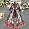 Abiti casual primaverili Summr Flower Holiday Maxi Dress Donne's Donne's Long Lantern Lantern Sleeve Floral Stampa Floral Belt Boho Vestidos