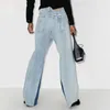 Women's Jeans Pants 2024 Autumn Korean Fashion Contrast Panel Vintage Washed Pure Cotton Wide Leg Y2k Trousers