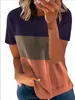 2024 Plus Size Womens European and American Casual Round Neck Short Sleeve Patchwork TShirt Tops 240412