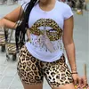 Frauen Tracksuits Top Leopard Print Shorts Tracksuit Sportanzug