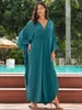 Przyczynowo stałe kolorowy ręcznie robany dzianina V Szyjka Kaftan plus size Kaftan Sukienka Kaftan Summer Lets Lose szatę plażową garnitur pływa