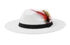 Chapeaux de Fedora en laine artificielle Femmes Men Men Felt Style vintage avec une bande de plumes blancs blanc plat top jazz jazz panama cap qbhat6271944