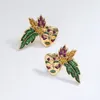 Boucles d'oreilles étalon lady trois couleurs mardi gras oreille d'oreille iris fleur bouffon violet vert jaune mignon drôle unisexe