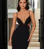 Sexy Long Black Crepe V-Neck Evening Dresses Mermaid Spaghetti Straps Zipper Back Robe De Soiree Sweep Train Formal Party Gowns With Pleats for Women
