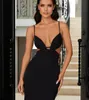 Sexy Long Black Crepe V-Ausschnitt Abendkleider Meerjungfrau Spaghetti-Gurte Zipper Back Robe de Soiree Sweep-Zug formelle Partykleider mit Falten für Frauen