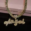 Grandbling Custom Name Necklace With Heart Rhinestone Cuban Chain Word Necklace Iced Out CZ Personliga hiphopsmycken 240411