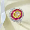 2024 Choucong Wedding Rings Luxury Jewelry Real 100% 925 Sterling Silver Oval Cut Yellow Moissanite Diamond Gemstones Eternity Party Women Elegant Band Ring Gift