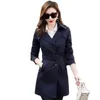 Fashion S-8XL Sashes Windbreaker Jacket Womens Navy Blue British Coat Korean Fashion Spring And Autumn Trench for Female Trench 240408