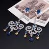 Boucles d'oreilles en peluche trois graces vintage riveaux de mariage luxe luxe royal bleu jaune cz cristal long engagement pour femmes er239