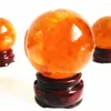 Dekorativa figurer 50-55mm Natural Citrine Calcite Stone Optisk sfär Healing Meditation Crystal Ball för hemdekorationsbas