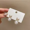 Stud Earrings White Big Imitation Pearl Butterfly Earring For Women Korean Full Crystal Rhinestone Jewelry Wedding Friend Christmas Gift