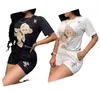 New cotton teddy bear women's short sleeved set, women's luxury brand designer 2-piece set