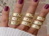 Gegraveerde CZ Evil Eye Gold Color Brede verlovingsband Ringen voor Lady Women Party Gift Finger Jewelry Classic Summer Lucky Ring2906230