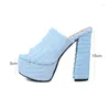 Hausschuhe grün orange Blau Punk Gothic Womens Sommerschuhe plus Größe 34-43 Plattform Chunky Super High Heels Gleitsandalen Frau Frau