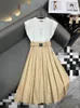 22 Women Jumpers Tops Skirts Set Luxury Designer Letters Contrast Color Tees Pleated Skirt Outfit Elegant Casual Daily Woman Shirts Dress Set Women's Tops & Tees