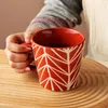 Tasses peintes à la main une tasse d'oreille tasse nordique créative forêt simple feuille simple lait en céramique personnalisé couple
