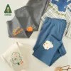 바지 Amila Baby Leggings for Girls 2023 가을 새로운 대각선 인쇄 따뜻한 어린이 소프트 패션 바지 어린이 솔리드면 바지