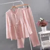 Home Clothing zweiteilige Set Casual Pyjamas für Frauen Pijamas Mujer Pyjama Anzug Tops Hosen Baumwolle Nachtwäsche Großgröße Langschläfe Feststoff