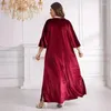 Ethnic Clothing Burgundy Muslim Abaya Gold Velvet Big Size Beaded Loose Maxi African Dresses For Women 2024 Evening Wedding Party Long Dress