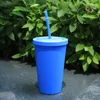 マグカップ二層プラスチックストローカップ霜のまっすぐな体ストローと蓋をした夏のウォーターボトルポータブルマグカップ