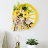 Decorative Flowers Artificial Spring Wreath With Bowknot Front Door Sunflowers Wheel For Garden Wedding Decorations