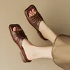 Hausschuhe Asumer 2024 Größe 33-42 Echtes Leder Falten Frau Square Med Heels Ladies Solid Summer Shoes