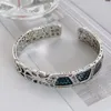 S925 Silver Double Sided Graffiti Engraved Shell Color Pattern Open Bracelet Men's and Women's Bracelet Unique Design Bracelet