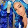 Spetsspårhöjningar Blue Purple 13x4 Frontal Wig Ombre Colored Human Hair for Women Brasilian Remy Body Wave Front75197515201134