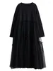 Robes décontractées Xitao Gauze à manches longues T-shirt noir robe patchwork hém