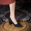 Klänningskor Storlek 30-44 Pointed Toe Chunky Heel High Heels Black Women Bekväma arbete