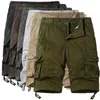 Herr shorts bomullsarbete sommar mode fast färg casual multi-pocket knapp dragkedja strandbyxor 1/2 militärgrön