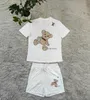 New cotton teddy bear women's short sleeved set, women's luxury brand designer 2-piece set