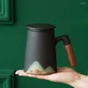 Mokken geglazuurde handgeschilderde Yuanshan Mug Filter Tea Cup keramische kantoorscheiding Grote capaciteit met deksel