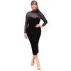 Casual jurken dames sexy mesh fluwelen potlood jurk kantoor dames monochromatische ronde nek lange mouw slanke lente zomermode