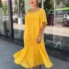 Yellow Plus Size Sexy Loose Beach Dress for Women Elegant Lace Short Sleeve Large Long 2024 Fashion 240412