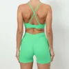 Lu Set Jumpsuit Align Lemon 2 Pieces Sports Suit Women Sexig Deep V BH Crop Top Fiess Naked Feel Shorts Push Up Gym Clothes Running Outfit