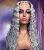 Long Grey Loose Deep Wave Wigs For Black Women Blondebluepink Färgade syntetiska spetsar Front Wigs Simulation Human Hair3218604