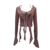 Tanques de mujeres Halter Top Cardigan Conjunto de cinta de rufa de flores sexy Camisole Slim Fit Bell mangas tanque