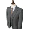 Men's Suits Dark Grey Herringbone Wedding Tuxedos 3-Piece Jacket Pants Vest Formal Notched Lapel Men Conjuntos De Chaqueta