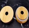 70mm86mm Dost Mason Kapakları Yeniden Kullanılabilir Bambu Kapaklar Saman deliği ve Silikon Conta ile Mason Kavanozlar Canning Canning Jars Lid8693013