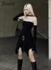 Casual jurken Jusahy dames Y2K Chest Wrapping Solid SexyHigh Street Skinny Stretch Slim Chic Long Gloves Hip Mini Dress 2024