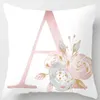 Pillow White Pink Alphabet Pillowcase Letter A-Z Flower Cover Sofa Home Decor