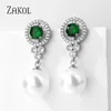 Zakol Luxury Round Imitation Pearl Slever Boucle d'oreille pour les femmes Fashion Cubic Zirconia Engagement Bijoux de mariage EP5528 240410